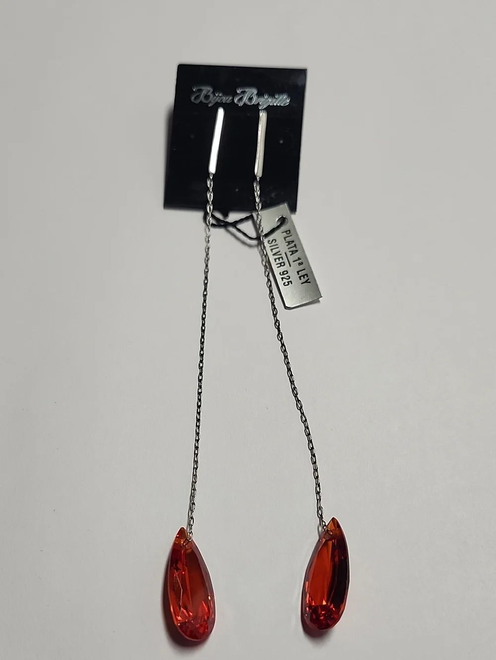 Sterling Silver Red Glass Teardrop Drop Earrings Bijou Brigitte